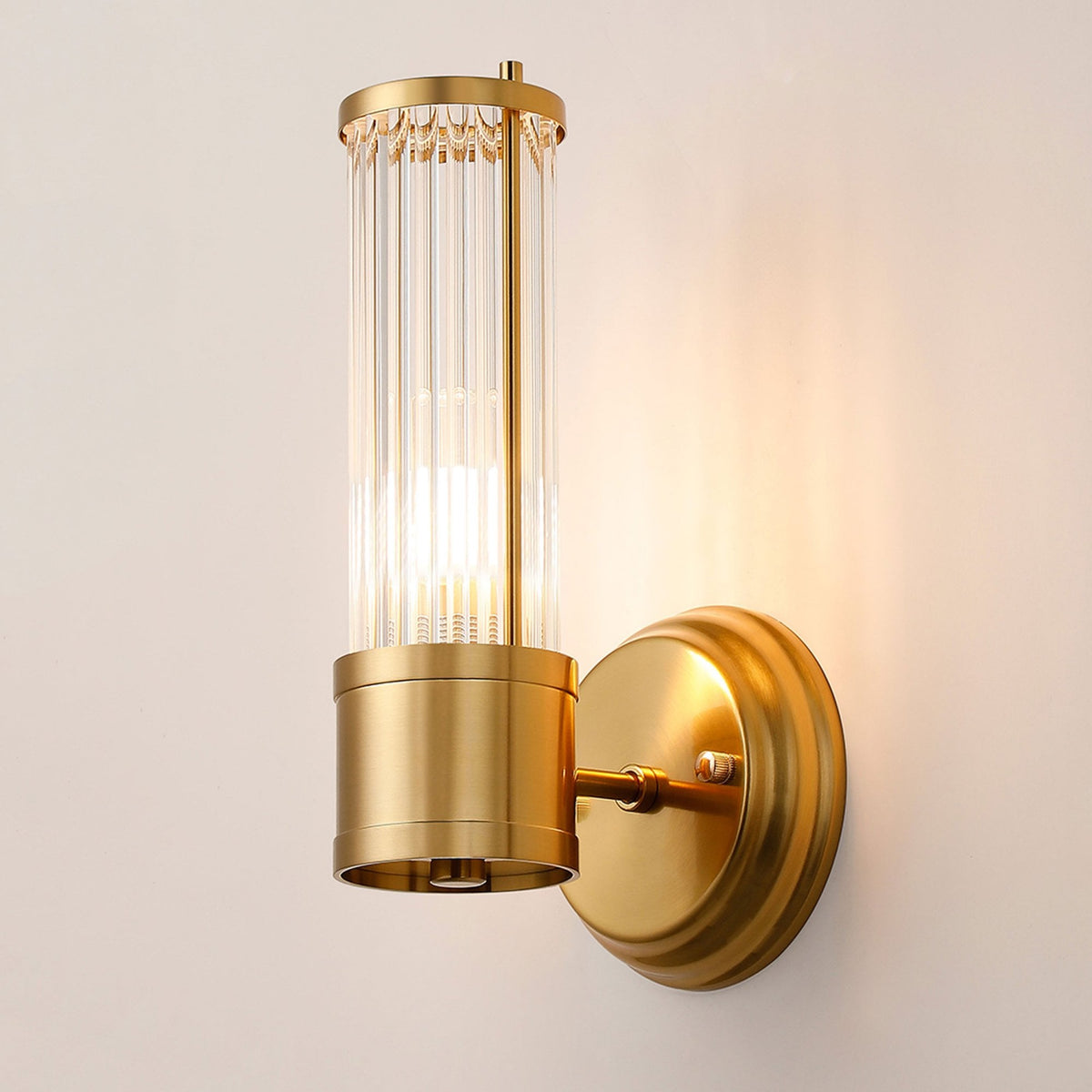 Tansley E14 IP44 Up Wall Light in Gold with Clear Glass Rods