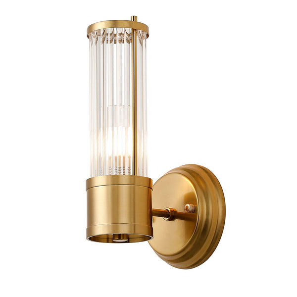 Tansley E14 IP44 Up Wall Light in Gold with Clear Glass Rods