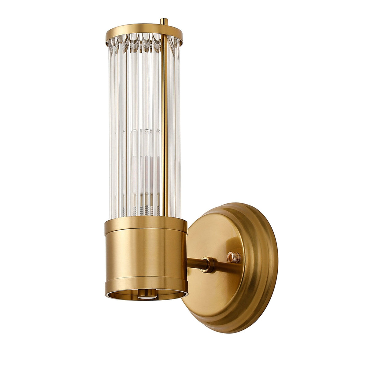Tansley E14 IP44 Up Wall Light in Gold with Clear Glass Rods