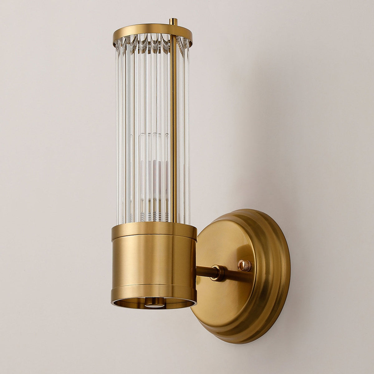 Tansley E14 IP44 Up Wall Light in Gold with Clear Glass Rods