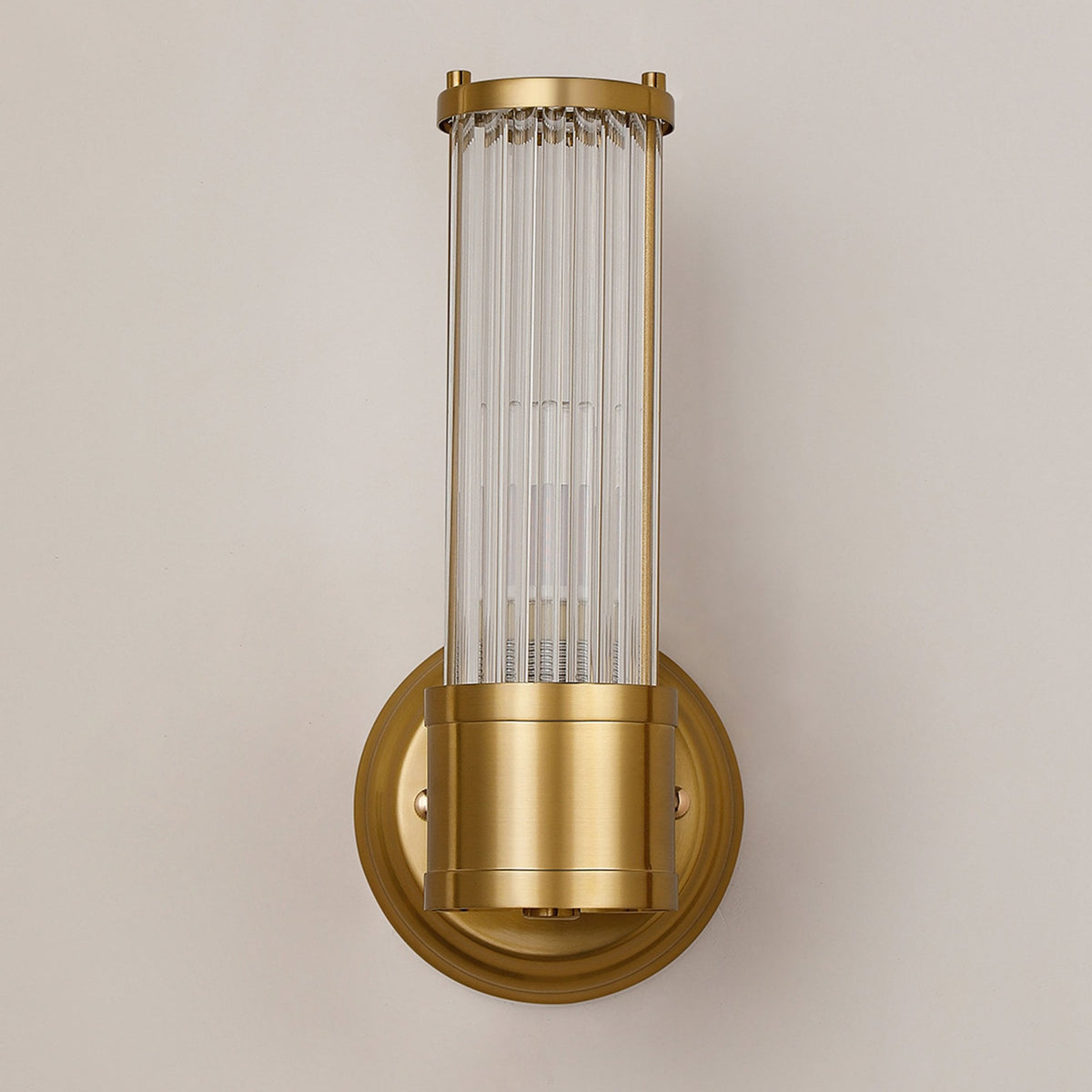 Tansley E14 IP44 Up Wall Light in Gold with Clear Glass Rods