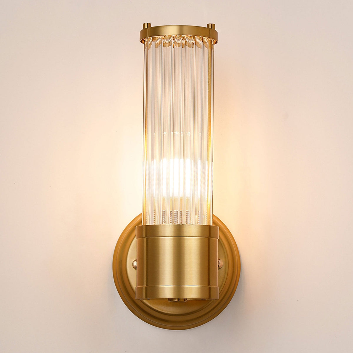 Tansley E14 IP44 Up Wall Light in Gold with Clear Glass Rods