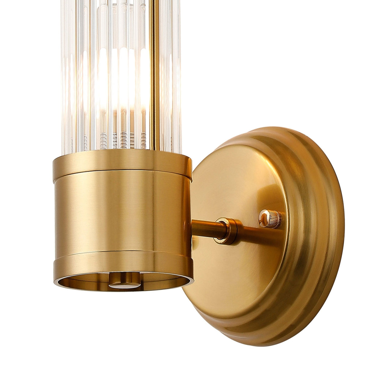 Tansley E14 IP44 Up Wall Light in Gold with Clear Glass Rods