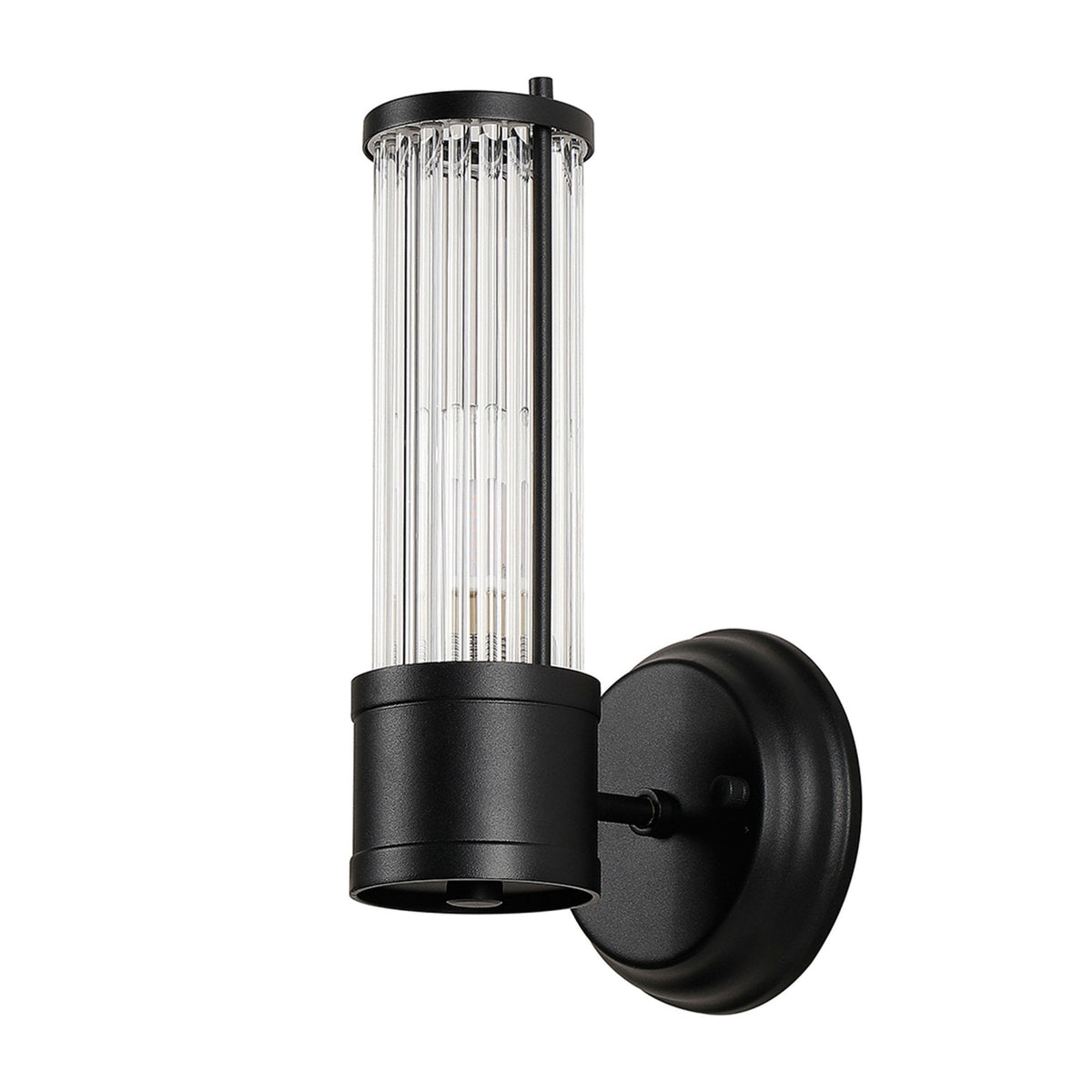 Tansley E14 IP44 Up Wall Light in Satin Black with Clear Glass Rods