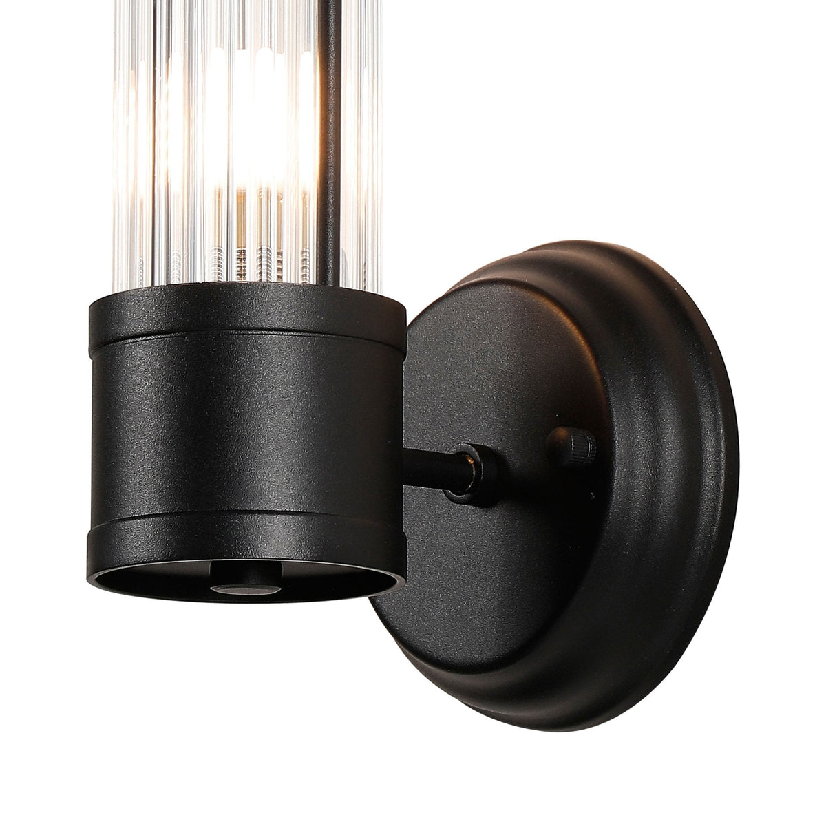 Tansley E14 IP44 Up Wall Light in Satin Black with Clear Glass Rods