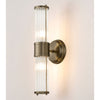 Tansley E14 IP44 Up & Down Wall Light in Antique Brass with Clear Glass Rods
