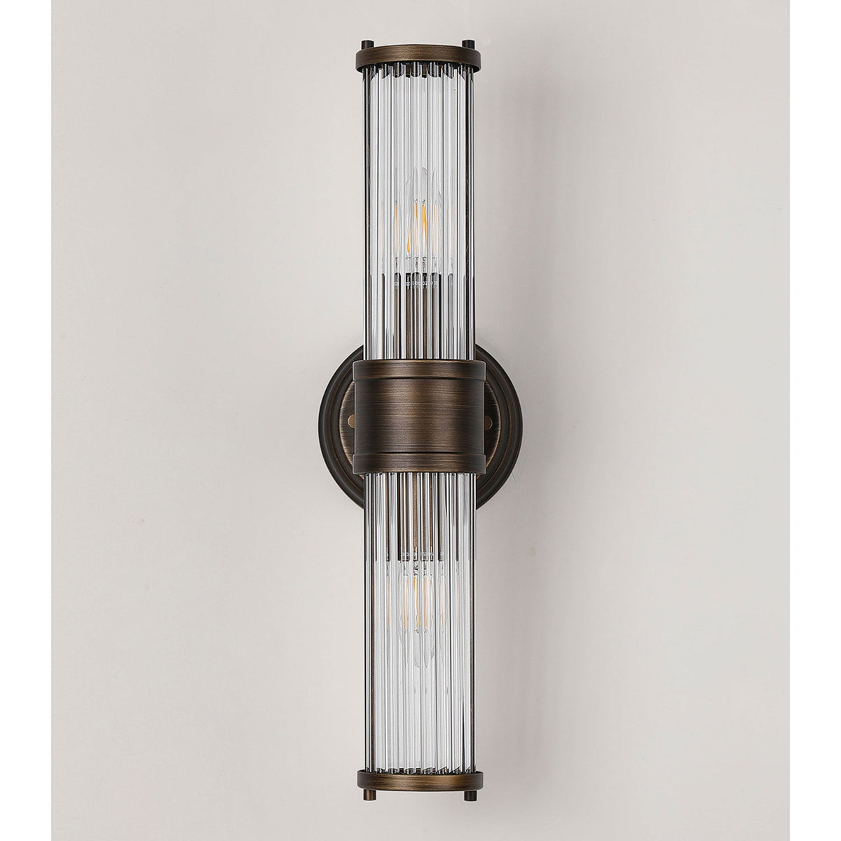 Tansley E14 IP44 Up & Down Wall Light in Bronze with Clear Glass Rods