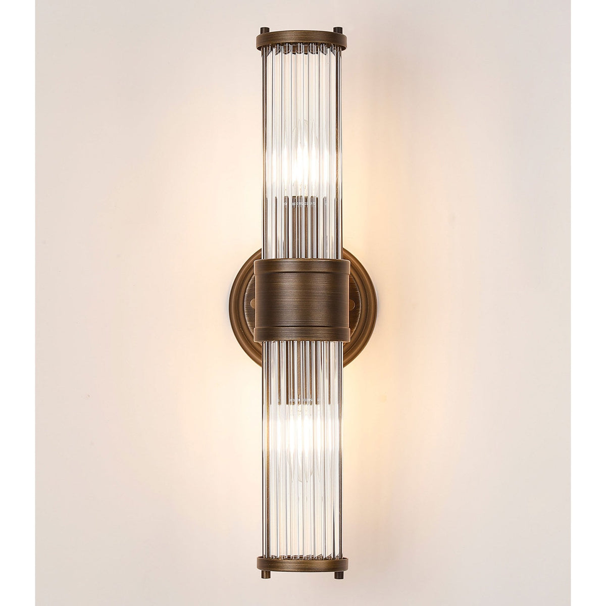 Tansley E14 IP44 Up & Down Wall Light in Bronze with Clear Glass Rods