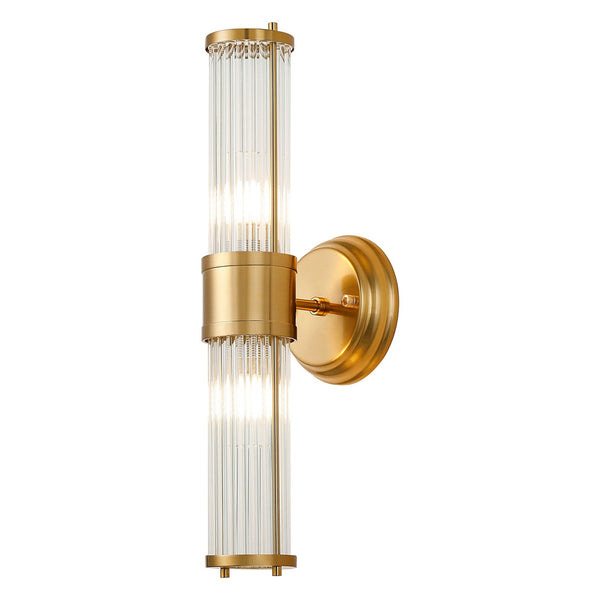 Tansley E14 IP44 Up & Down Wall Light in Gold with Clear Glass Rods
