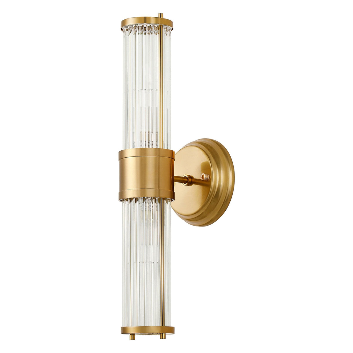 Tansley E14 IP44 Up & Down Wall Light in Gold with Clear Glass Rods
