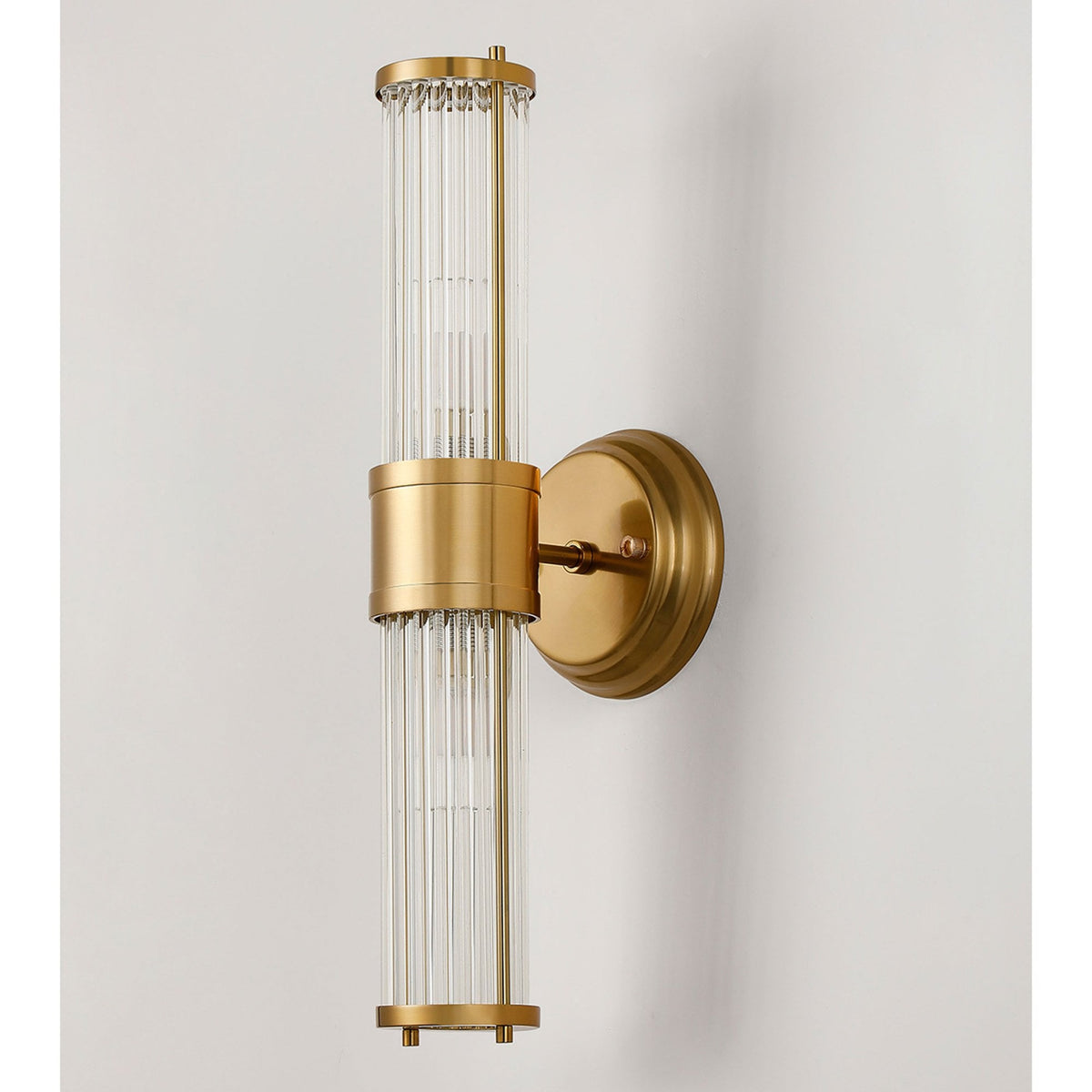 Tansley E14 IP44 Up & Down Wall Light in Gold with Clear Glass Rods