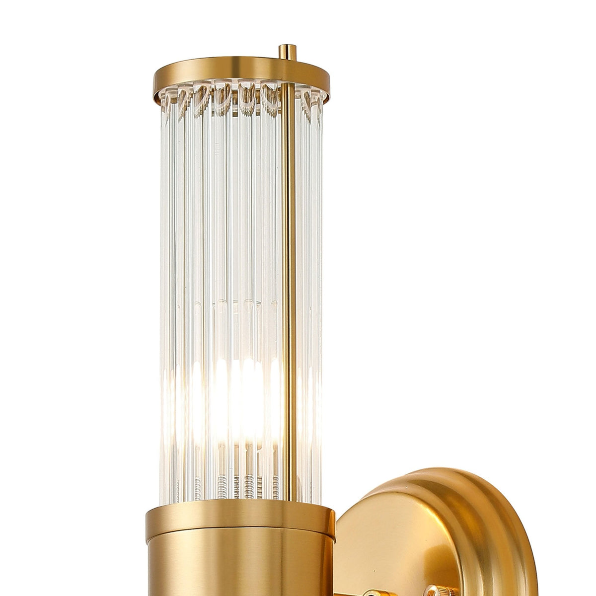 Tansley E14 IP44 Up & Down Wall Light in Gold with Clear Glass Rods