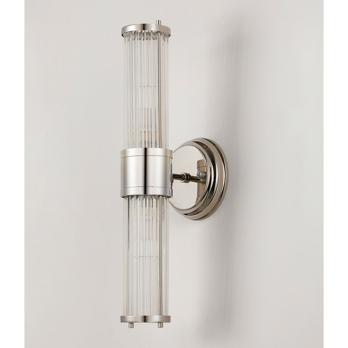Tansley E14 IP44 Up & Down Wall Light in Polished Nickel with Clear Glass Rods