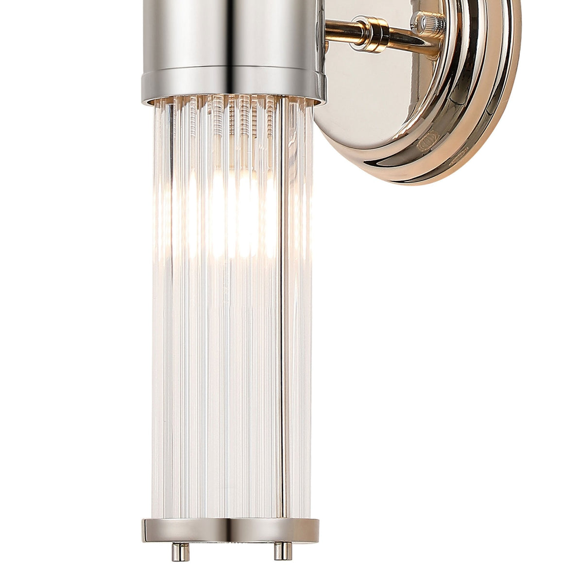 Tansley E14 IP44 Up & Down Wall Light in Polished Nickel with Clear Glass Rods