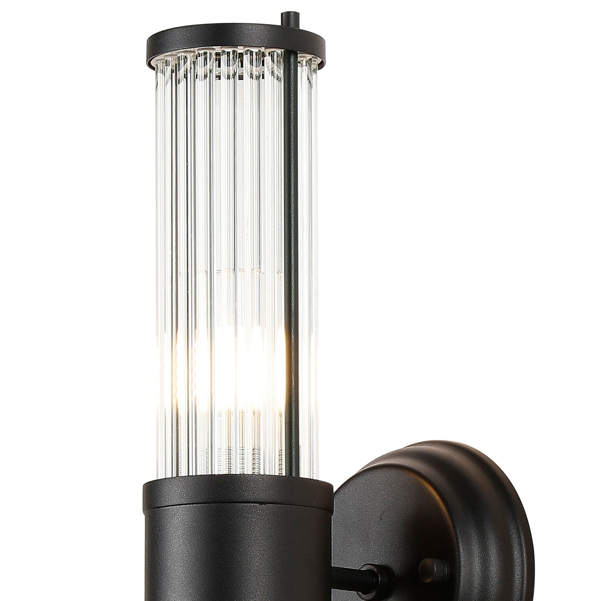 Tansley E14 IP44 Up & Down Wall Light in Satin Black with Clear Glass Rods