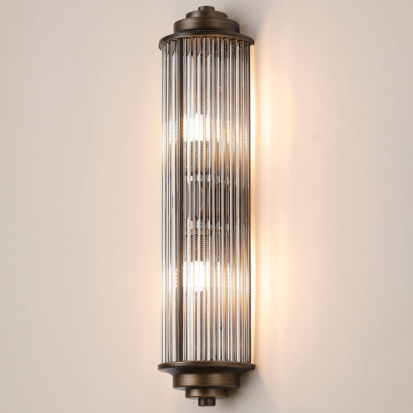Tansley G9 Twin Lamp IP44 Flush Wall Light in Bronze with Clear Glass Rods