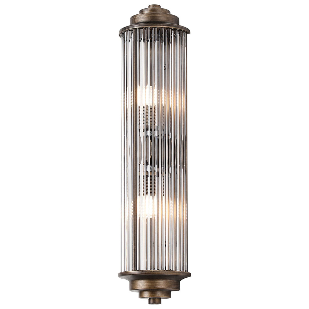 Tansley G9 Twin Lamp IP44 Flush Wall Light in Bronze with Clear Glass Rods