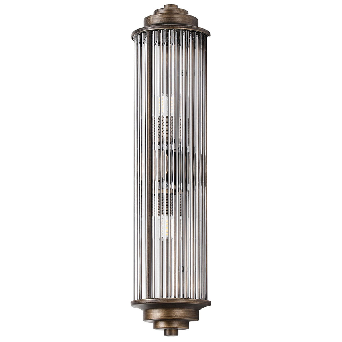 Tansley G9 Twin Lamp IP44 Flush Wall Light in Bronze with Clear Glass Rods