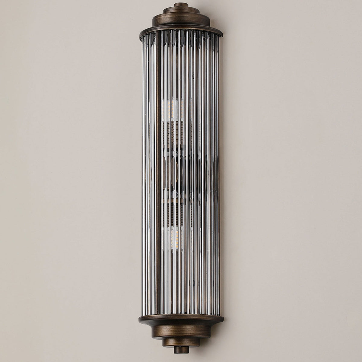 Tansley G9 Twin Lamp IP44 Flush Wall Light in Bronze with Clear Glass Rods