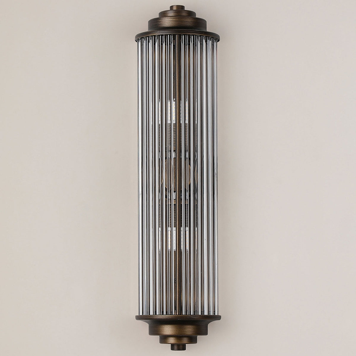Tansley G9 Twin Lamp IP44 Flush Wall Light in Bronze with Clear Glass Rods