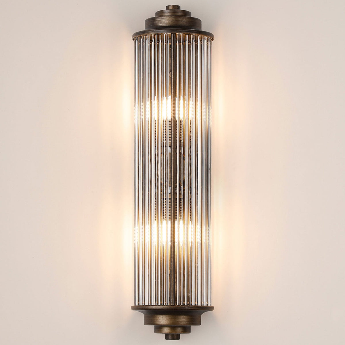 Tansley G9 Twin Lamp IP44 Flush Wall Light in Bronze with Clear Glass Rods