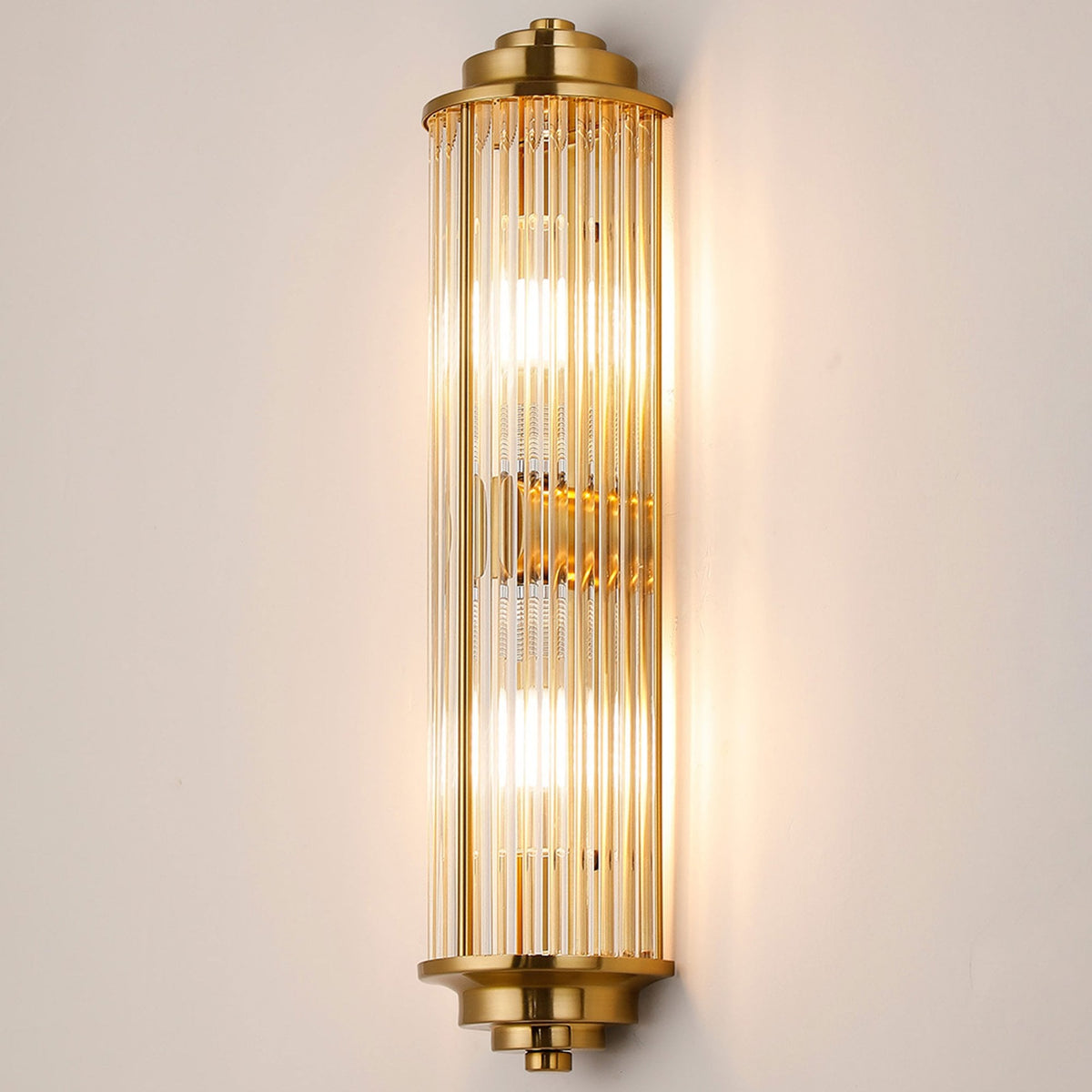 Tansley G9 Twin Lamp IP44 Flush Wall Light in Gold with Clear Glass Rods