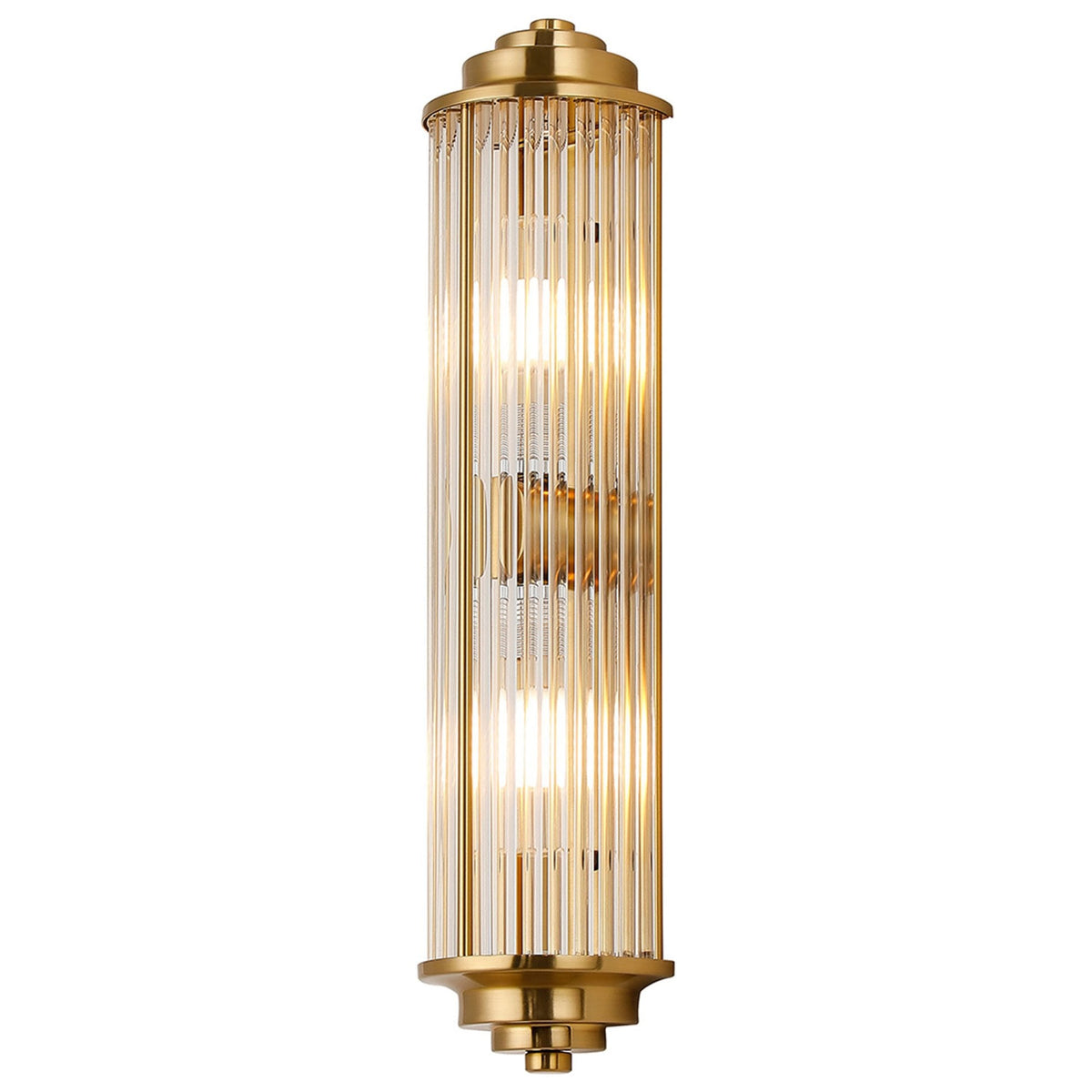 Tansley G9 Twin Lamp IP44 Flush Wall Light in Gold with Clear Glass Rods