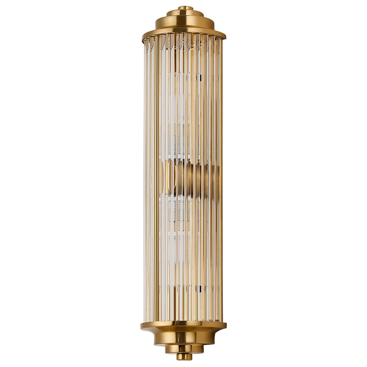 Tansley G9 Twin Lamp IP44 Flush Wall Light in Gold with Clear Glass Rods