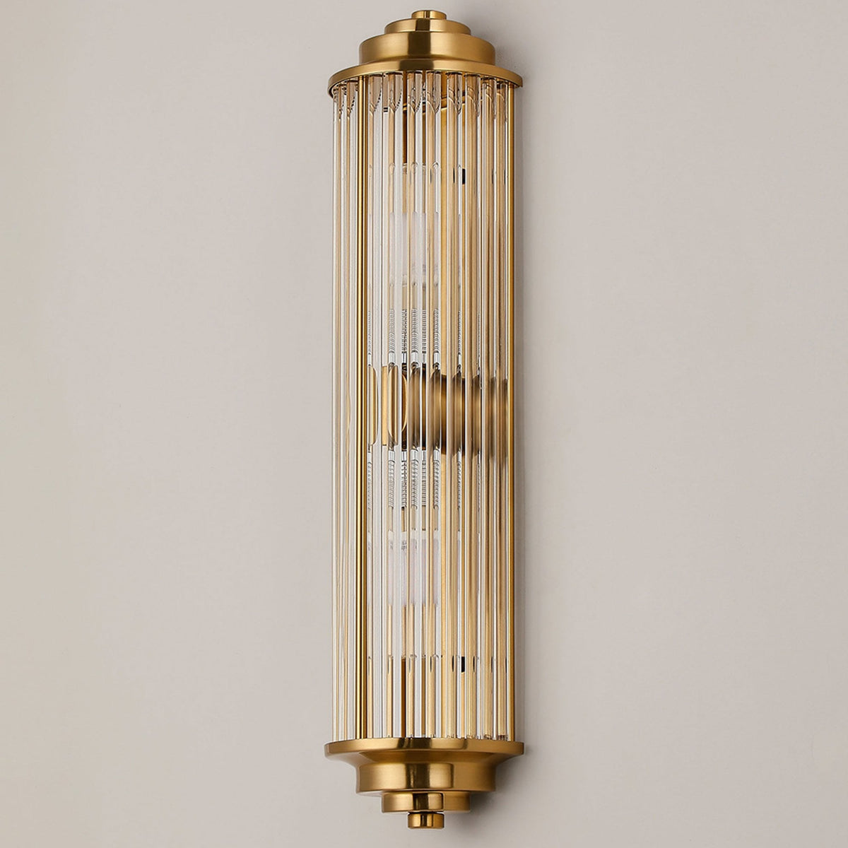Tansley G9 Twin Lamp IP44 Flush Wall Light in Gold with Clear Glass Rods