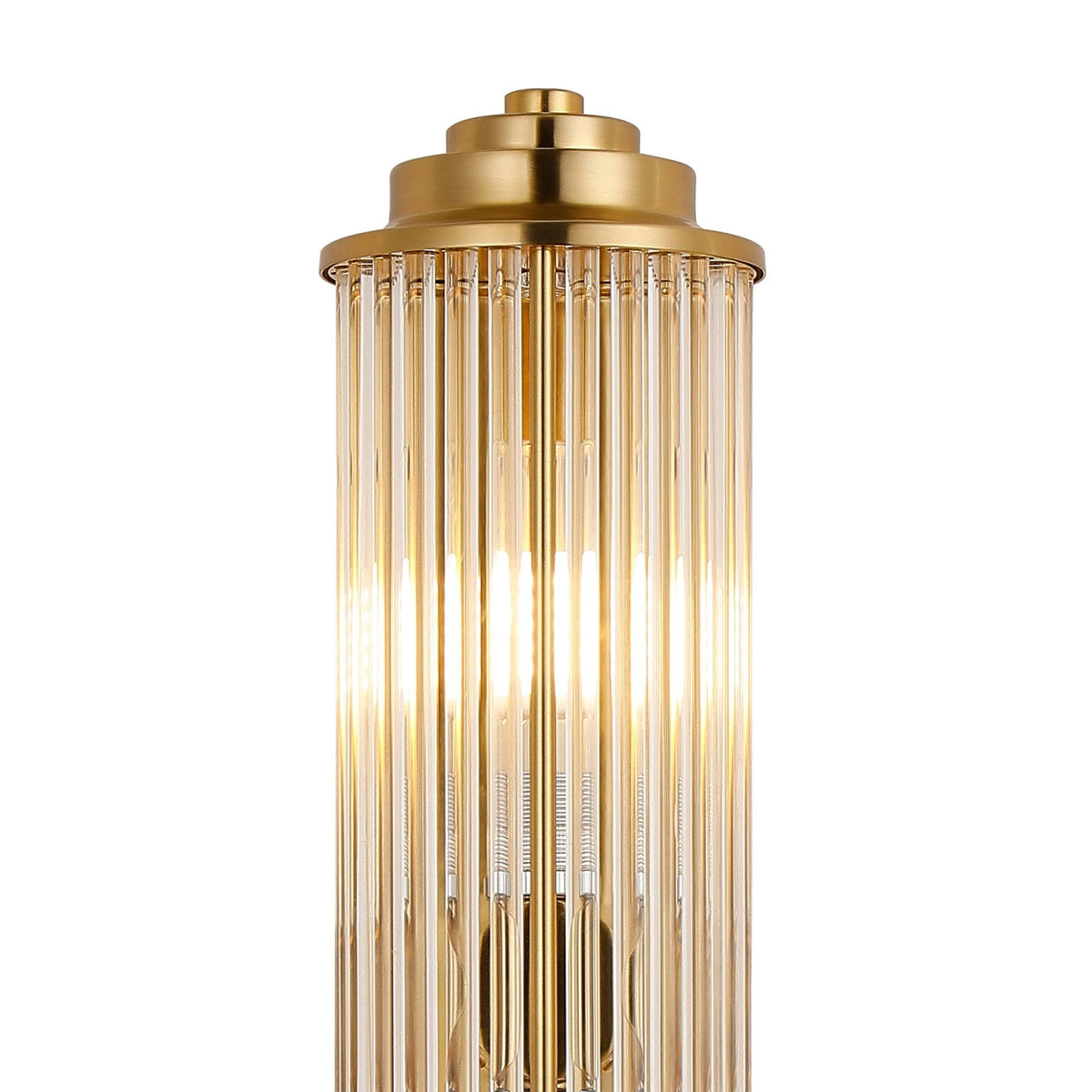 Tansley G9 Twin Lamp IP44 Flush Wall Light in Gold with Clear Glass Rods