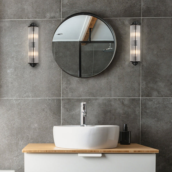 Tansley G9 Twin Lamp IP44 Flush Wall Light in Satin Black with Clear Glass Rods