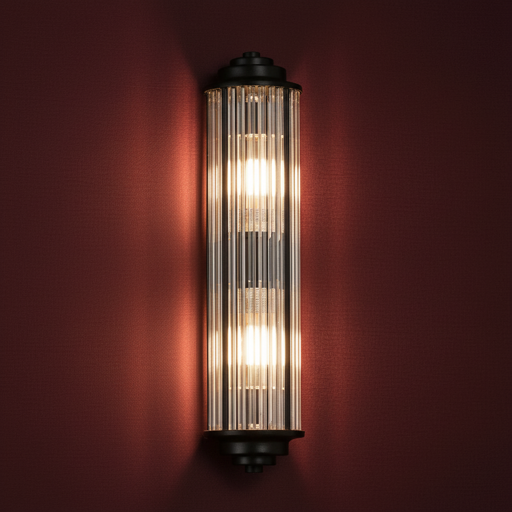 Tansley G9 Twin Lamp IP44 Flush Wall Light in Satin Black with Clear Glass Rods