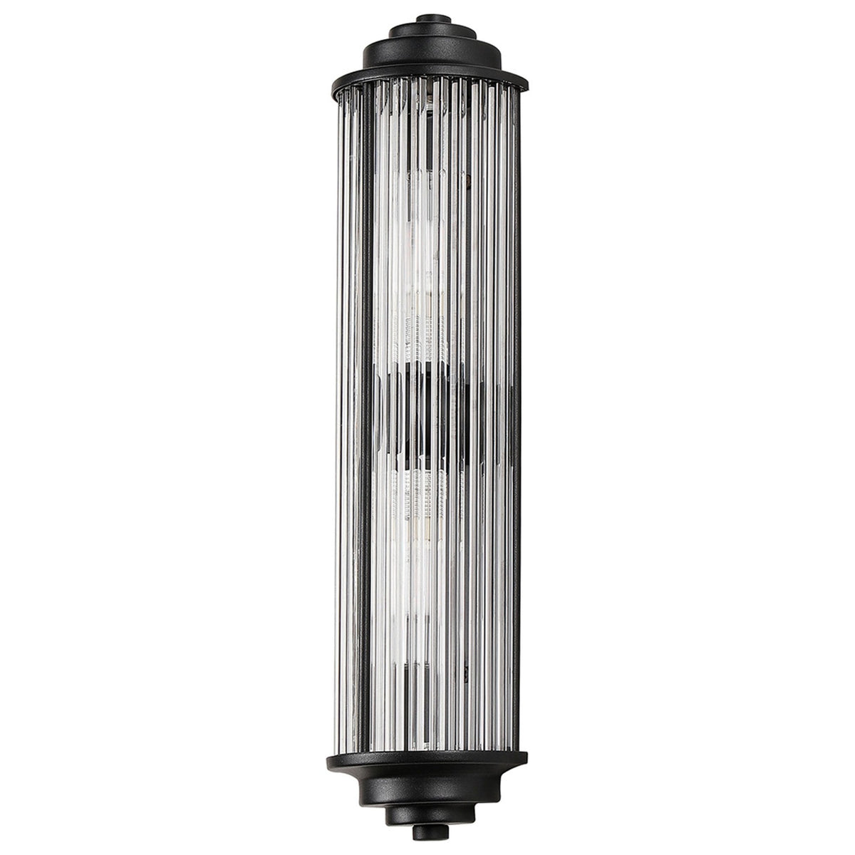Tansley G9 Twin Lamp IP44 Flush Wall Light in Satin Black with Clear Glass Rods