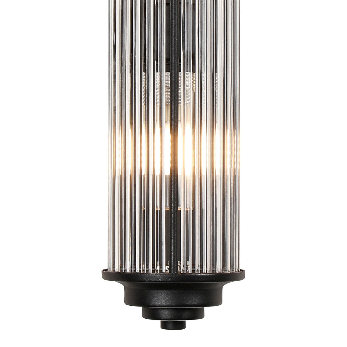 Tansley G9 Twin Lamp IP44 Flush Wall Light in Satin Black with Clear Glass Rods