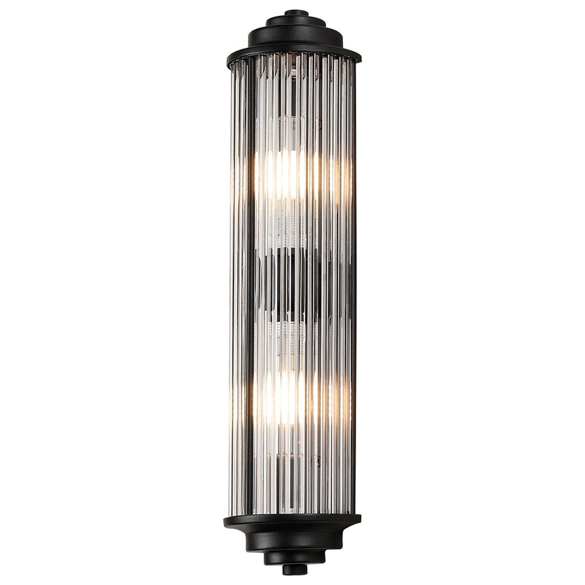 Tansley G9 Twin Lamp IP44 Flush Wall Light in Satin Black with Clear Glass Rods