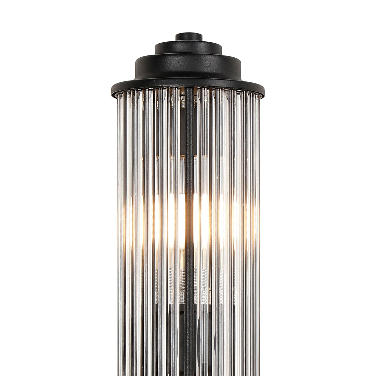 Tansley G9 Twin Lamp IP44 Flush Wall Light in Satin Black with Clear Glass Rods