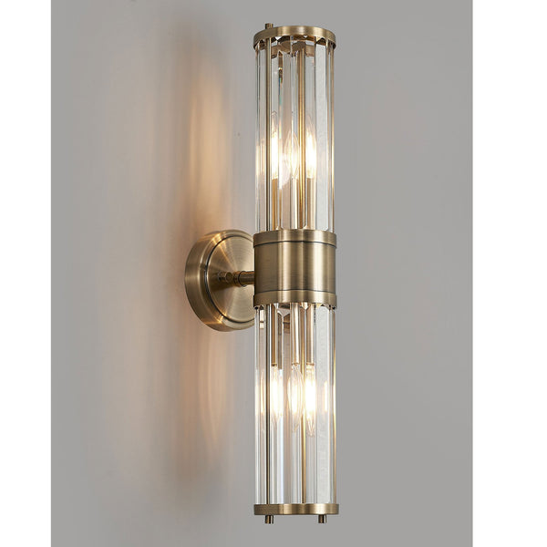 Caistor IP44 Up & Down Wall Light in Antique Brass with Clear Crystal Rods