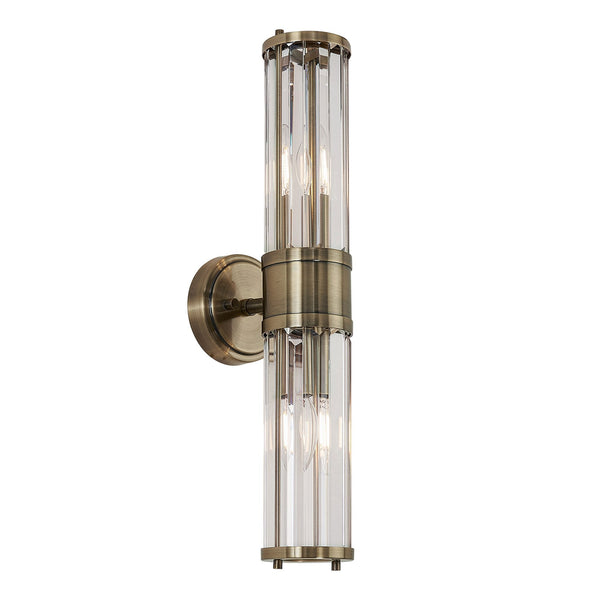 Caistor IP44 Up & Down Wall Light in Antique Brass with Clear Crystal Rods