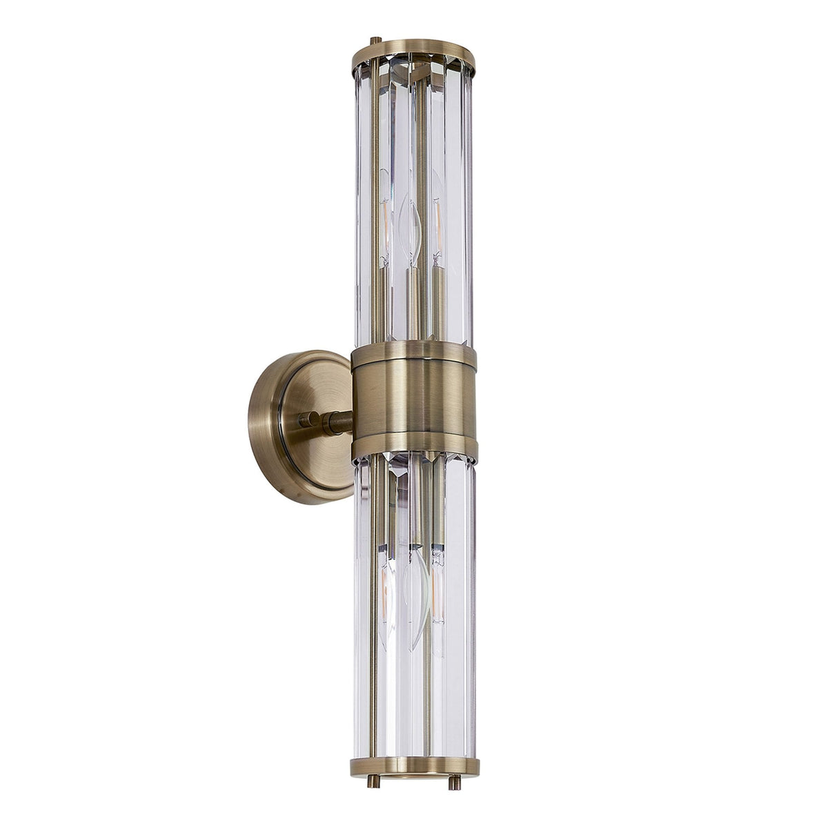 Caistor IP44 Up & Down Wall Light in Antique Brass with Clear Crystal Rods