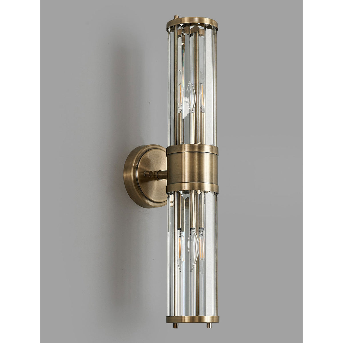 Caistor IP44 Up & Down Wall Light in Antique Brass with Clear Crystal Rods