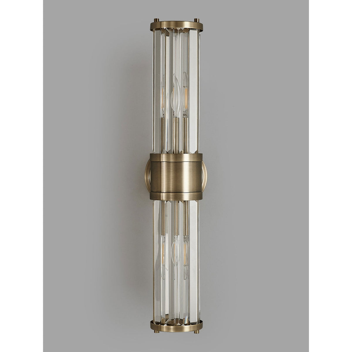 Caistor IP44 Up & Down Wall Light in Antique Brass with Clear Crystal Rods
