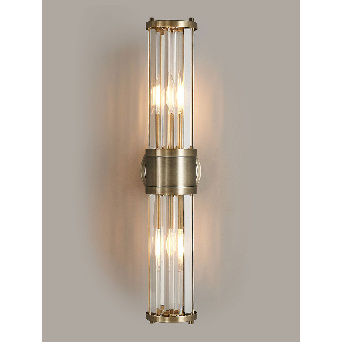 Caistor IP44 Up & Down Wall Light in Antique Brass with Clear Crystal Rods