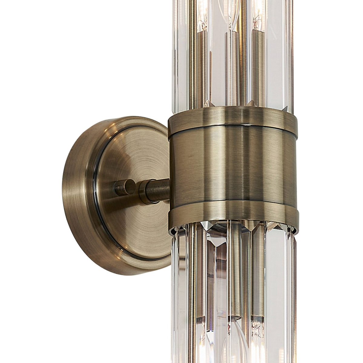 Caistor IP44 Up & Down Wall Light in Antique Brass with Clear Crystal Rods