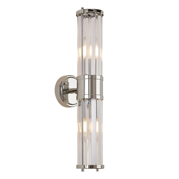 Caistor IP44 Up & Down Wall Light in Polished Chrome with Clear Crystal Rods
