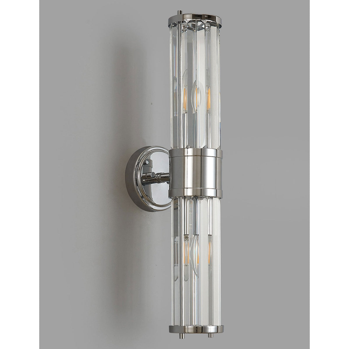 Caistor IP44 Up & Down Wall Light in Polished Chrome with Clear Crystal Rods
