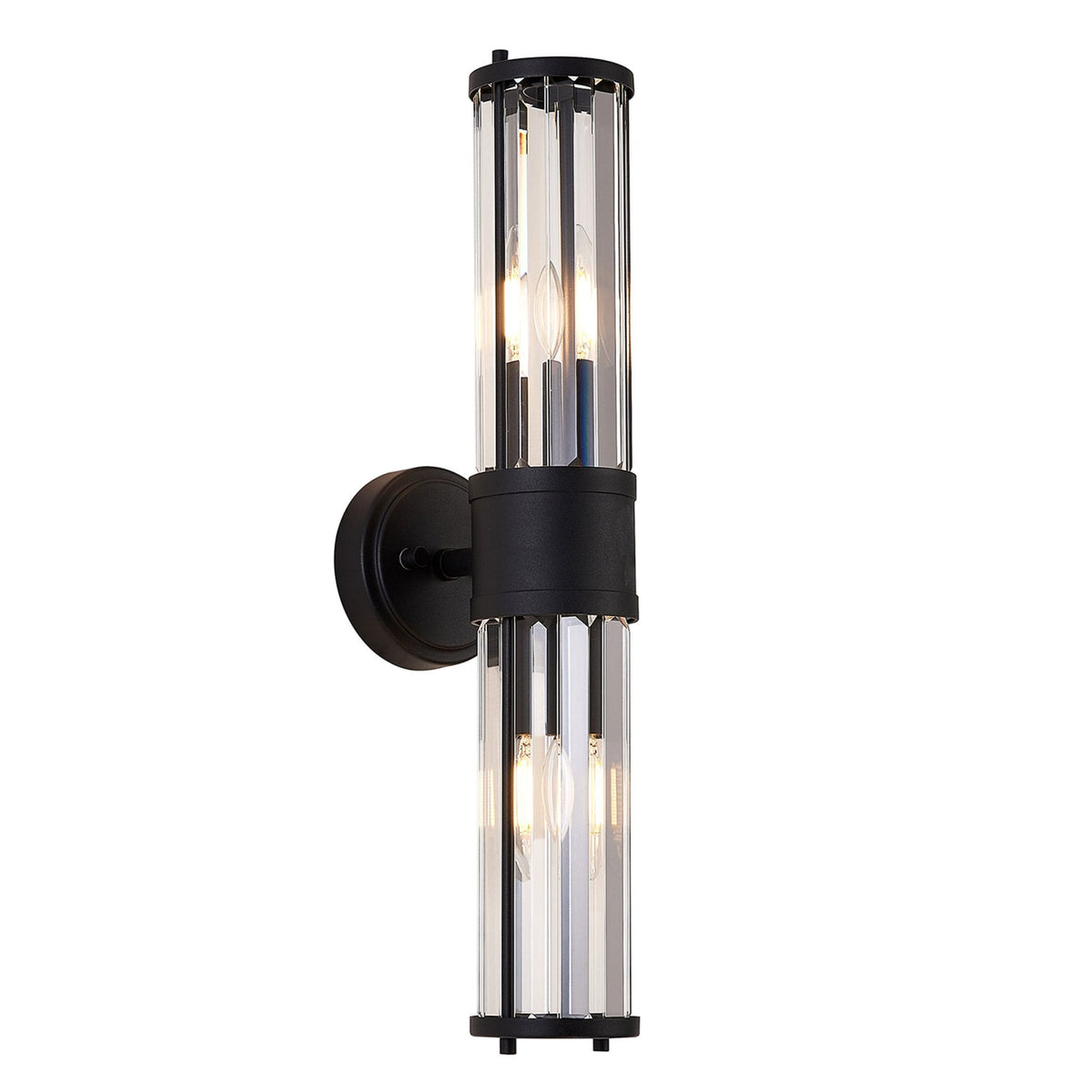 Caistor IP44 Up & Down Wall Light in Satin Black with Clear Crystal Rods