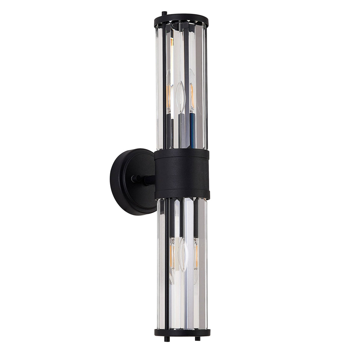Caistor IP44 Up & Down Wall Light in Satin Black with Clear Crystal Rods