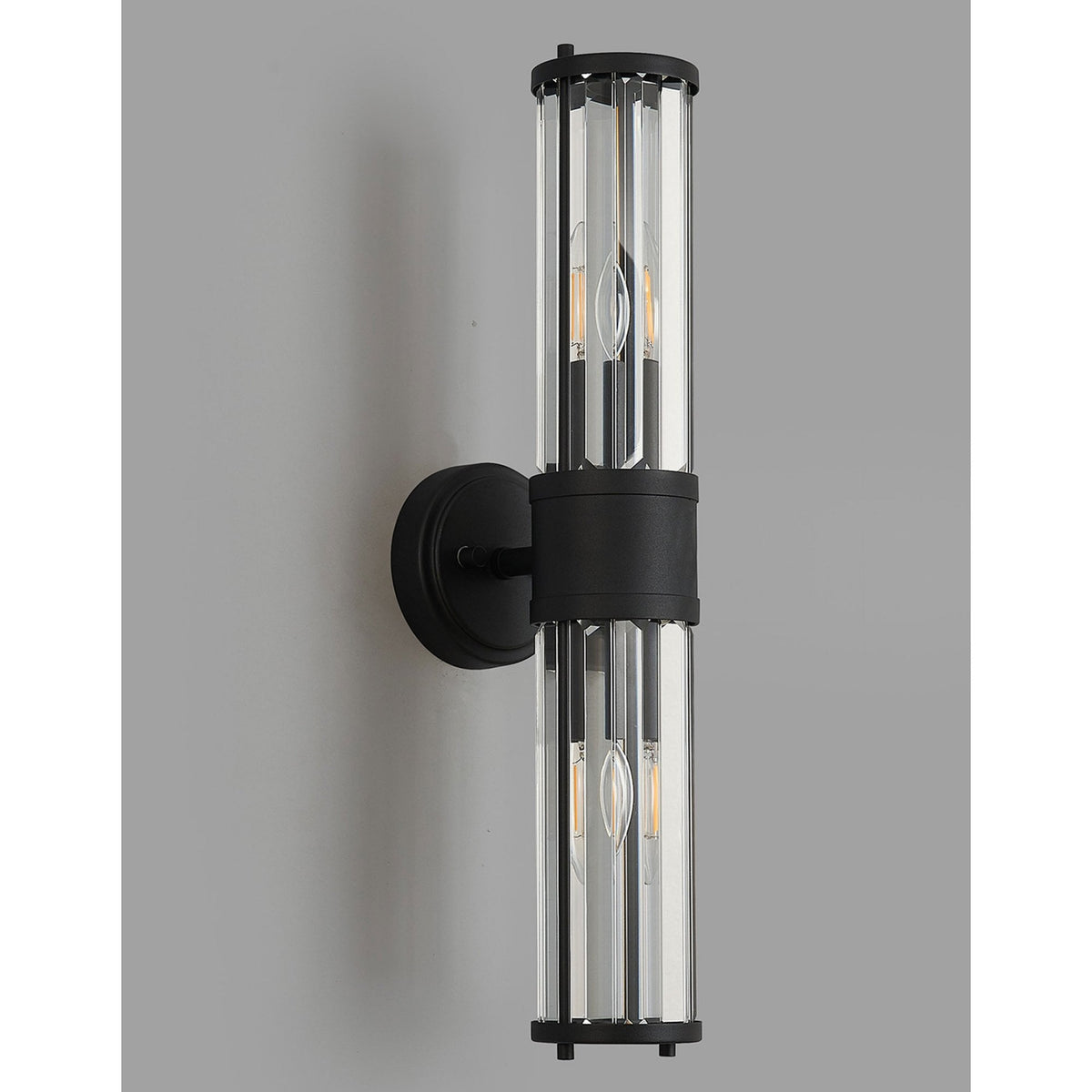 Caistor IP44 Up & Down Wall Light in Satin Black with Clear Crystal Rods