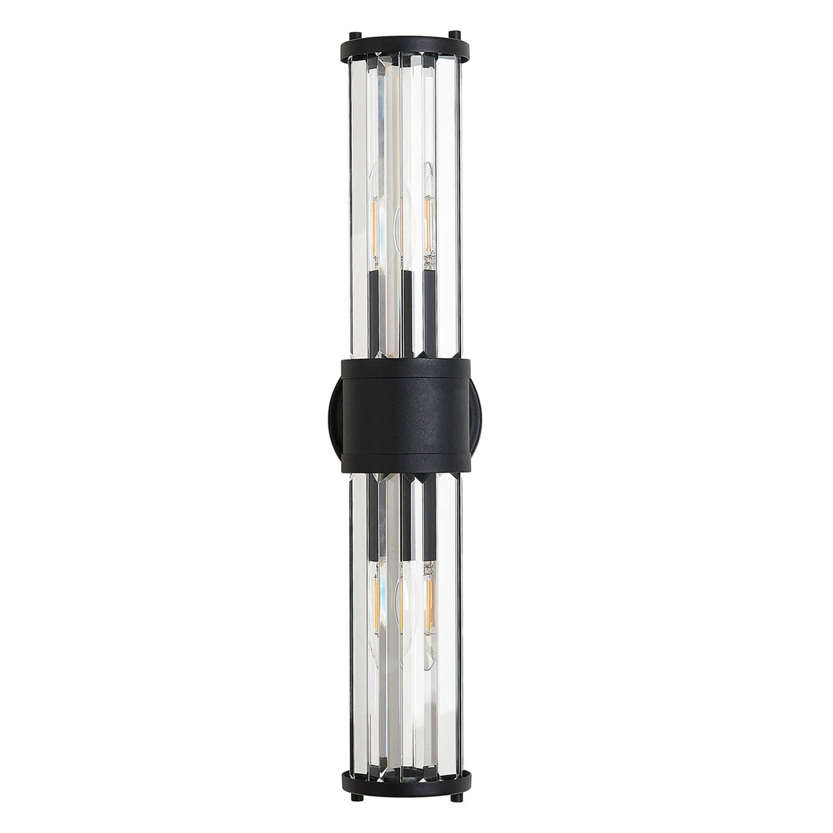 Caistor IP44 Up & Down Wall Light in Satin Black with Clear Crystal Rods