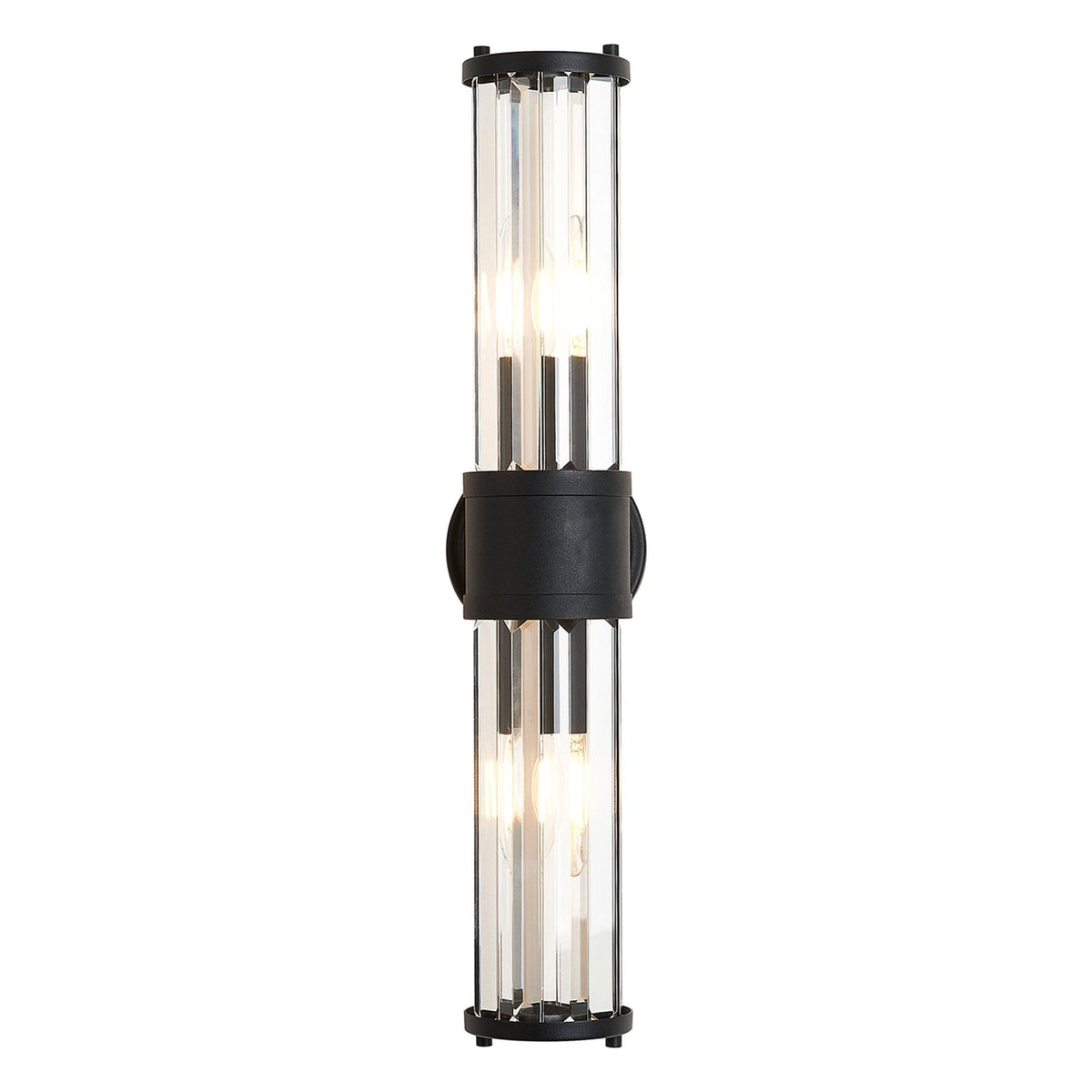 Caistor IP44 Up & Down Wall Light in Satin Black with Clear Crystal Rods